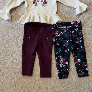 Janie and Jack Floral and Burgundy Kids Leggings Set